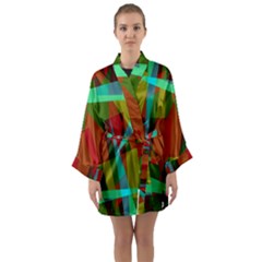 Rainbow Colors Palette Mix, Abstract Triangles, Asymmetric Pattern Long Sleeve Satin Kimono by Casemiro