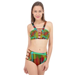 Rainbow Colors Palette Mix, Abstract Triangles, Asymmetric Pattern Cage Up Bikini Set by Casemiro