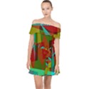 Rainbow colors palette mix, abstract triangles, asymmetric pattern Off Shoulder Chiffon Dress View1