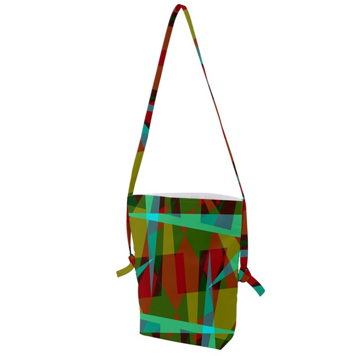 Rainbow colors palette mix, abstract triangles, asymmetric pattern Folding Shoulder Bag