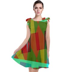 Rainbow Colors Palette Mix, Abstract Triangles, Asymmetric Pattern Tie Up Tunic Dress by Casemiro