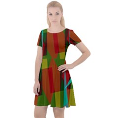 Rainbow Colors Palette Mix, Abstract Triangles, Asymmetric Pattern Cap Sleeve Velour Dress  by Casemiro