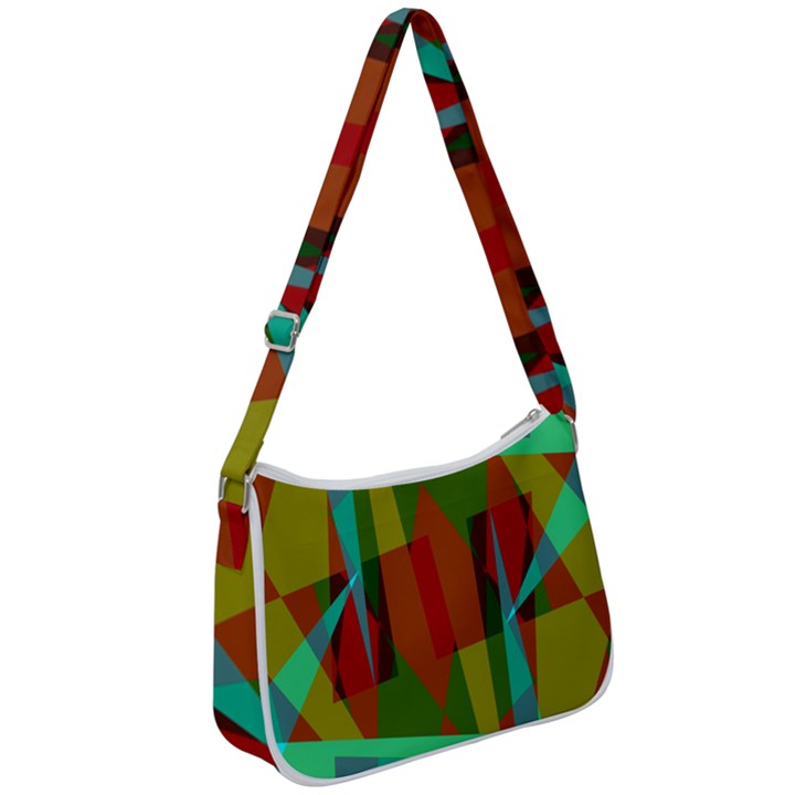 Rainbow colors palette mix, abstract triangles, asymmetric pattern Zip Up Shoulder Bag