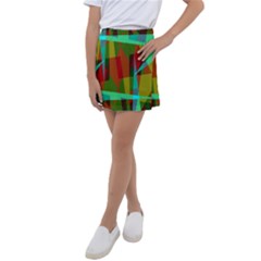 Rainbow Colors Palette Mix, Abstract Triangles, Asymmetric Pattern Kids  Tennis Skirt