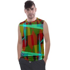 Rainbow Colors Palette Mix, Abstract Triangles, Asymmetric Pattern Men s Regular Tank Top