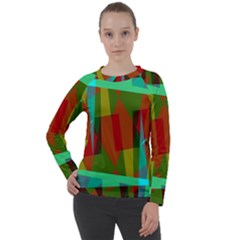 Rainbow Colors Palette Mix, Abstract Triangles, Asymmetric Pattern Women s Long Sleeve Raglan Tee