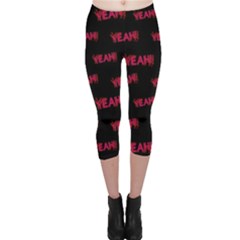 Yeah Word Motif Print Pattern Capri Leggings  by dflcprintsclothing