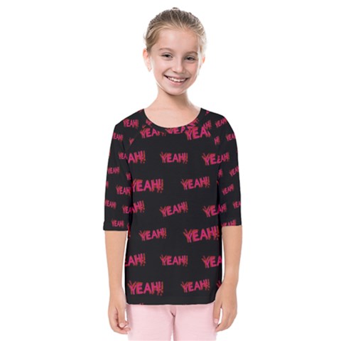 Yeah Word Motif Print Pattern Kids  Quarter Sleeve Raglan Tee by dflcprintsclothing