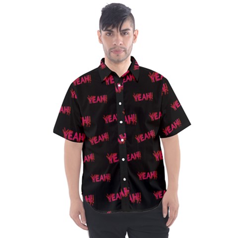 Yeah Word Motif Print Pattern Men s Short Sleeve Shirt by dflcprintsclothing