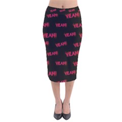 Yeah Word Motif Print Pattern Velvet Midi Pencil Skirt