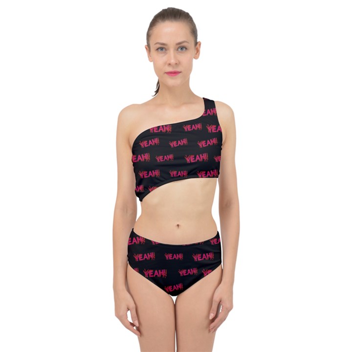 Yeah Word Motif Print Pattern Spliced Up Two Piece Swimsuit