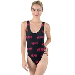 Yeah Word Motif Print Pattern High Leg Strappy Swimsuit by dflcprintsclothing