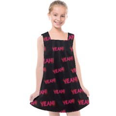 Yeah Word Motif Print Pattern Kids  Cross Back Dress