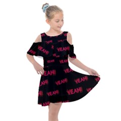 Yeah Word Motif Print Pattern Kids  Shoulder Cutout Chiffon Dress by dflcprintsclothing