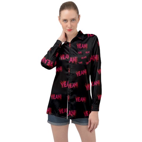 Yeah Word Motif Print Pattern Long Sleeve Satin Shirt by dflcprintsclothing