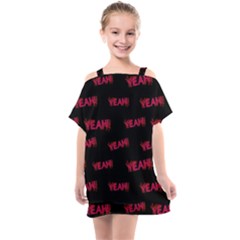 Yeah Word Motif Print Pattern Kids  One Piece Chiffon Dress by dflcprintsclothing