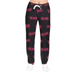 Yeah Word Motif Print Pattern Women Velvet Drawstring Pants