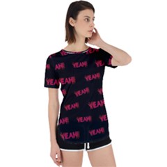 Yeah Word Motif Print Pattern Perpetual Short Sleeve T-shirt