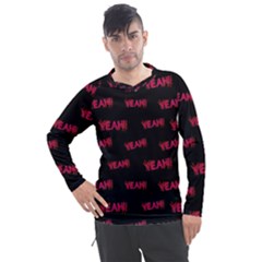 Yeah Word Motif Print Pattern Men s Pique Long Sleeve Tee