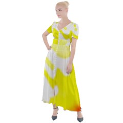 Golden Yellow Rose Button Up Short Sleeve Maxi Dress