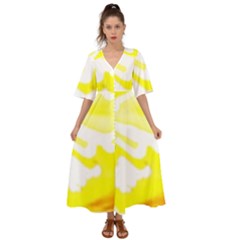 Golden Yellow Rose Kimono Sleeve Boho Dress