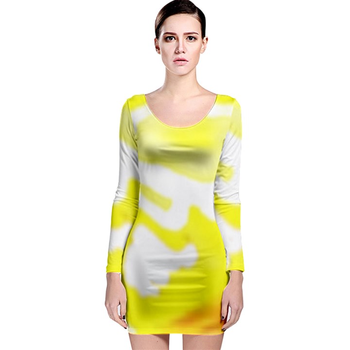 Golden Yellow Rose Long Sleeve Bodycon Dress