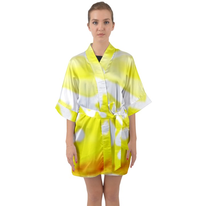 Golden Yellow Rose Half Sleeve Satin Kimono 