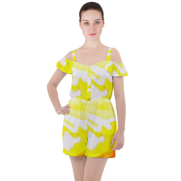 Golden Yellow Rose Ruffle Cut Out Chiffon Playsuit