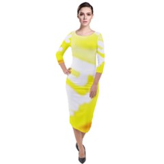 Golden Yellow Rose Quarter Sleeve Midi Velour Bodycon Dress