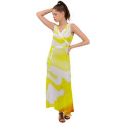 Golden Yellow Rose V-neck Chiffon Maxi Dress