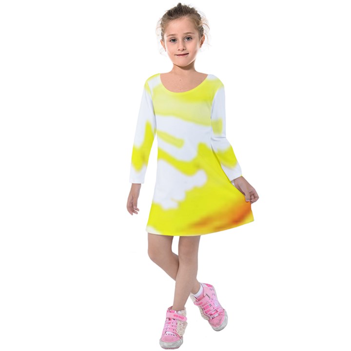 Golden Yellow Rose Kids  Long Sleeve Velvet Dress