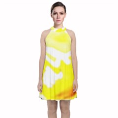 Golden Yellow Rose Velvet Halter Neckline Dress 