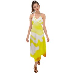 Golden Yellow Rose Halter Tie Back Dress 