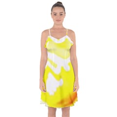 Golden Yellow Rose Ruffle Detail Chiffon Dress