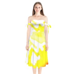 Golden Yellow Rose Shoulder Tie Bardot Midi Dress by Janetaudreywilson