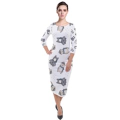 Cute Seamless Pattern With Koala Panda Bear Quarter Sleeve Midi Velour Bodycon Dress by Amaryn4rt