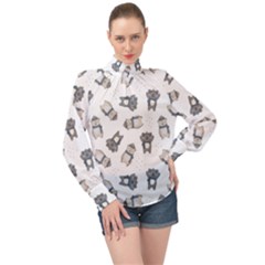 Cute Seamless Pattern With Koala Panda Bear High Neck Long Sleeve Chiffon Top by Amaryn4rt