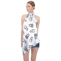 Cute Seamless Pattern With Koala Panda Bear Halter Asymmetric Satin Top by Amaryn4rt