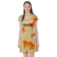 Gold Fish Seamless Pattern Background Short Sleeve Skater Dress