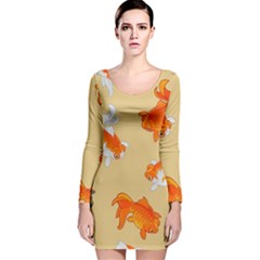 Gold Fish Seamless Pattern Background Long Sleeve Velvet Bodycon Dress by Amaryn4rt