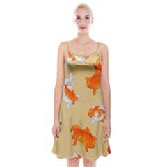 Gold Fish Seamless Pattern Background Spaghetti Strap Velvet Dress by Amaryn4rt