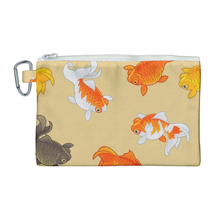 Gold Fish Seamless Pattern Background Canvas Cosmetic Bag (Large)