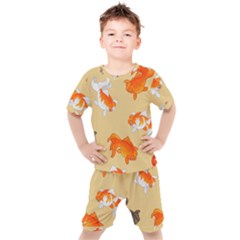 Gold Fish Seamless Pattern Background Kids  Tee And Shorts Set by Amaryn4rt