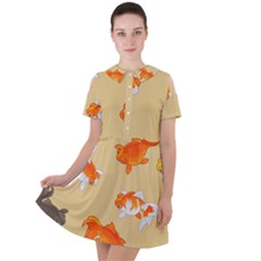 Gold Fish Seamless Pattern Background Short Sleeve Shoulder Cut Out Dress  by Amaryn4rt