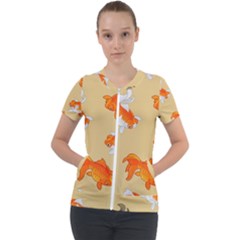 Gold Fish Seamless Pattern Background Short Sleeve Zip Up Jacket by Amaryn4rt