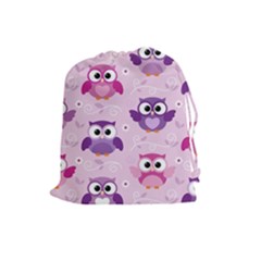 Seamless Cute Colourfull Owl Kids Pattern Drawstring Pouch (large) by Amaryn4rt