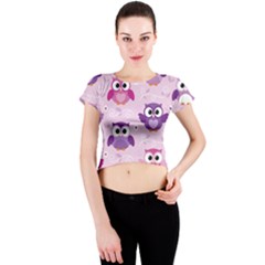 Seamless Cute Colourfull Owl Kids Pattern Crew Neck Crop Top by Amaryn4rt