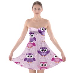 Seamless Cute Colourfull Owl Kids Pattern Strapless Bra Top Dress by Amaryn4rt