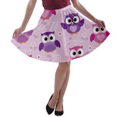 Seamless Cute Colourfull Owl Kids Pattern A-line Skater Skirt by Amaryn4rt