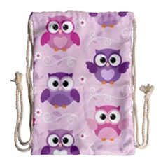 Seamless Cute Colourfull Owl Kids Pattern Drawstring Bag (large) by Amaryn4rt